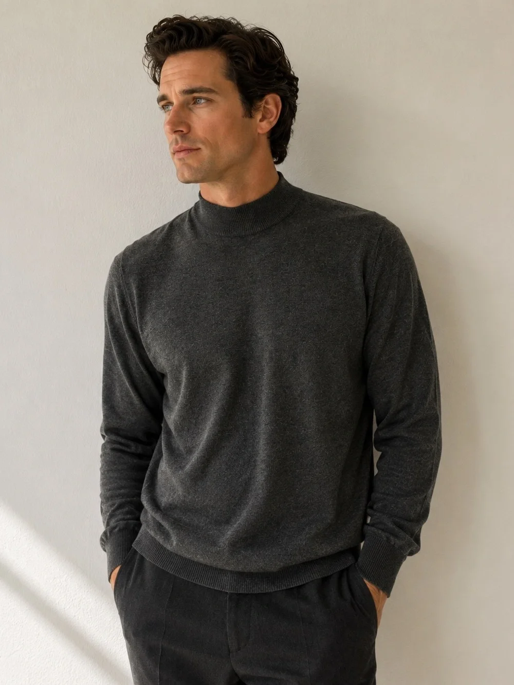 Pronto Uomo Italy Charcoal Mock Neck Cotton Blend Sweater Men’s M Quiet Luxury